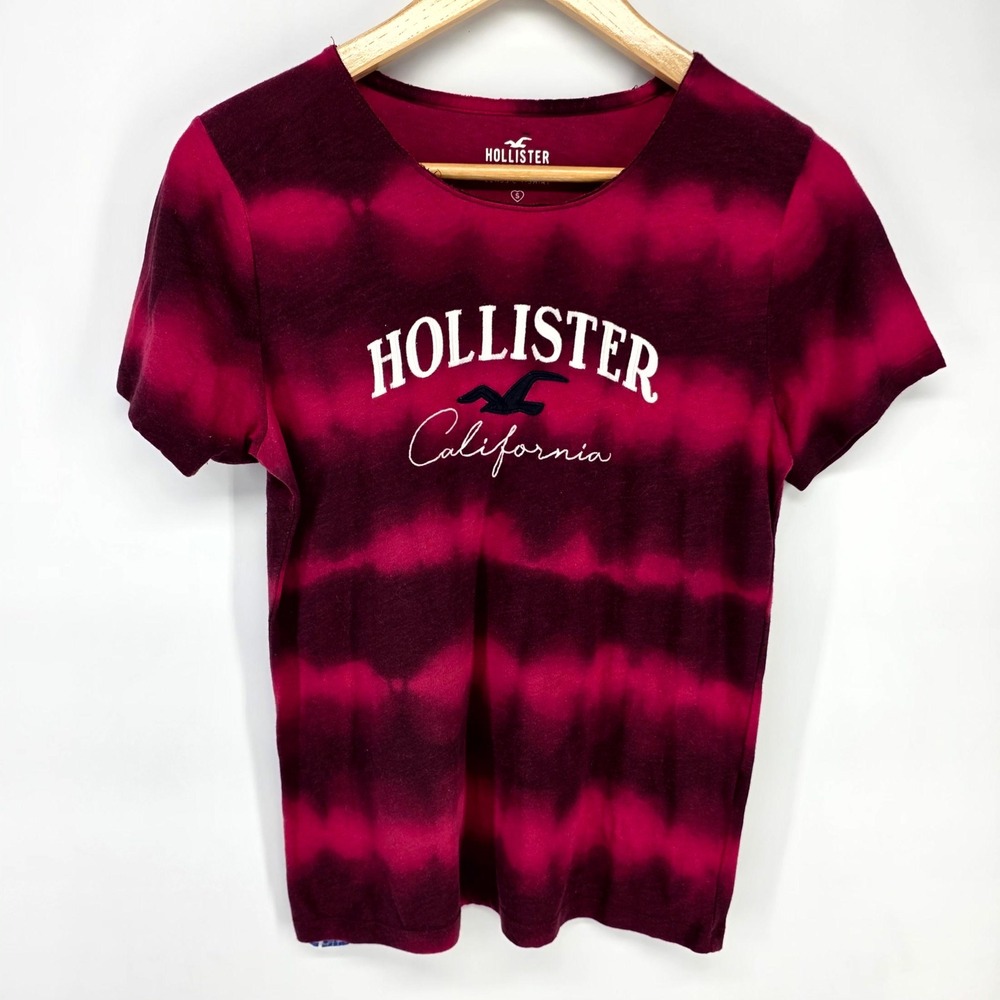 Hollister Classic T-Shirt Womens S Burgundy Pink Tie Dye Logo California 7648